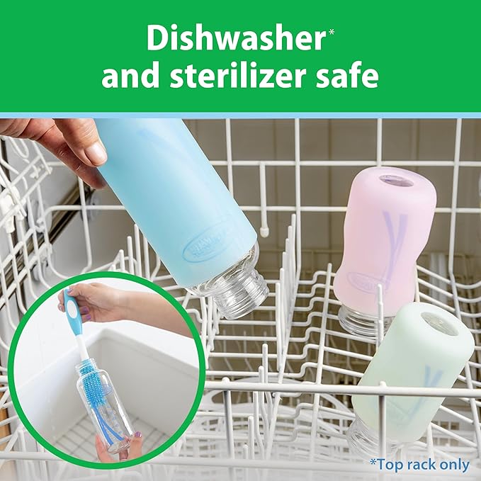 Dr. Brown's Anti-Colic Options+ Narrow Glass Baby Bottle with Level 1 Slow Flow Nipple, BPA-Free, 8 oz/250 mL, 4-Pack