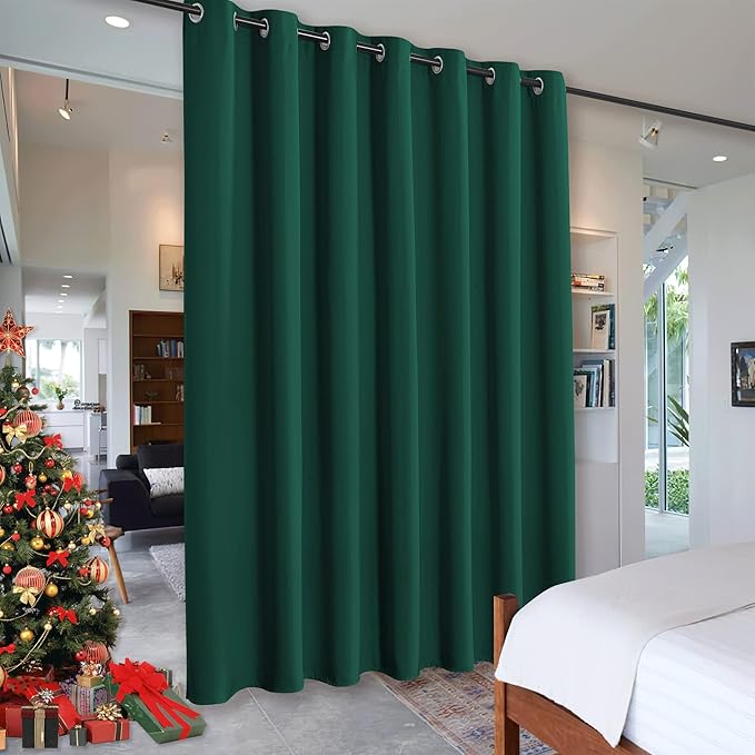 RYB HOME Partition Room Dividers - Light Block Thermal Insulated Seperating Curtains Soundproof for Spare Bedroom Loft Home Office Living Room Bay Window, 1 Panel, Hunter Green, 100 Wide x 84 Long