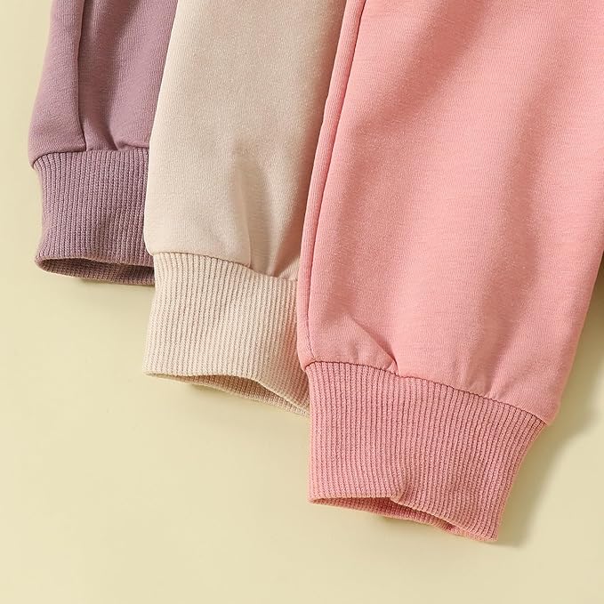 Sejardin Toddler Baby Boy Girl Pants 3 Pack Solid Color Elastic Waist Jogger Sweatpants Newborn Infant Casual Bottoms
