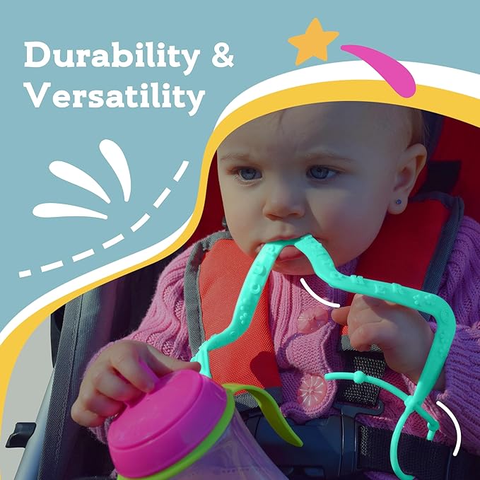Brilli Baby Cup Catcher Patented Safety Tether Strap, Attach Sippy Cups, Bottles, Pacifiers & More to Stroller, High Chair, Car Seat, Made in USA, Food Grade, Dishwasher Safe (Navy)