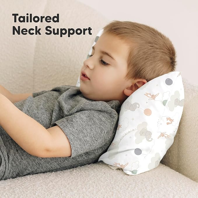 Toddler Pillow with Pillowcase - 10x18 My Little Dreamy Kids Travel Bed Pillows for Sleeping, Organic Cotton Small Pillowcase, Soft & Breathable, Machine Washable, Toddlers 2-5 Years Old (Escapade)