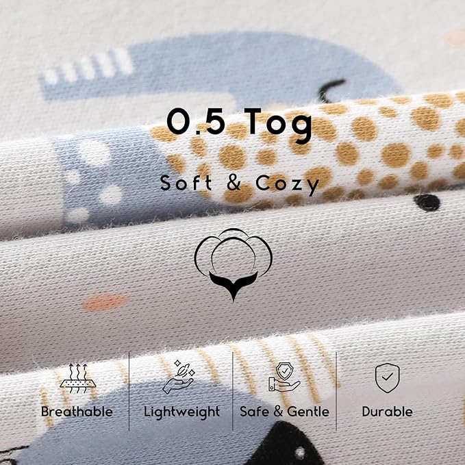 Yoofoss Baby Sleep Sack 6-12 Months 0.5 Tog Wearable Blanket for Baby, 3 Pack 100% Organic Cotton Infant Toddler Sleeping Sack 2-Way Zipper Lightweight Sleep Sack