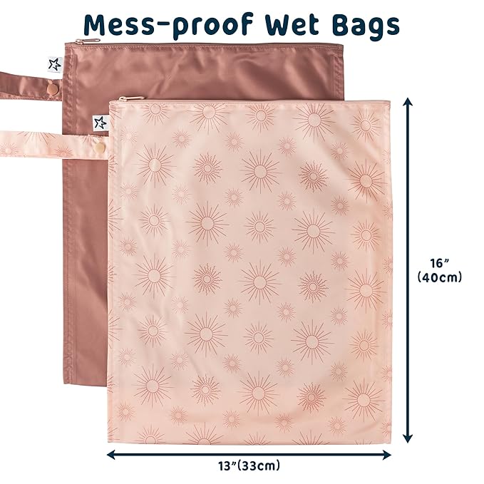Tiny Twinkle Wet Dry Bag – 2 Pack Reusable Waterproof & Mess Proof Wet Bags for Swimsuits & Travel, Baby Towels & Beach Essentials,a Diaper Bag Must-Have(Shine)