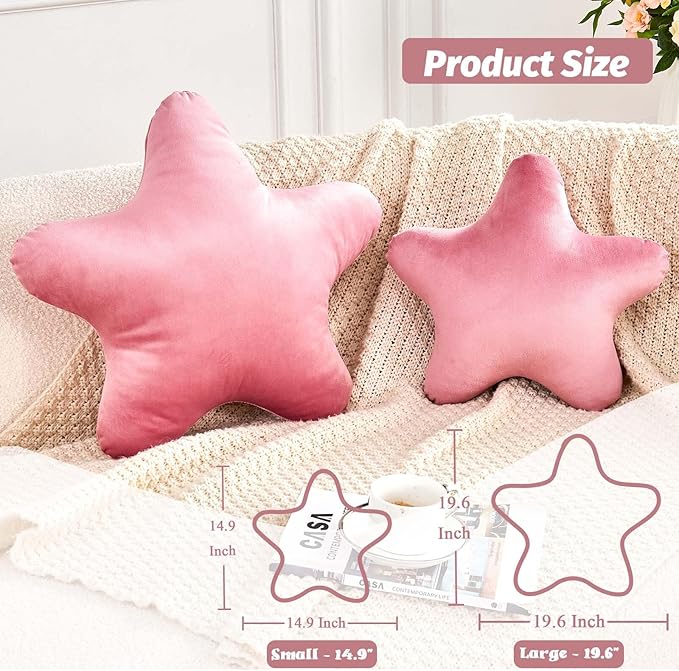 Dusty Pink Star Throw Pillow, Cute Star Pillow Room Decor, Soft 19.6" Star Shaped Decorative Throw Pillow for Bedroom, Star Plush Floor Cushions Pillows