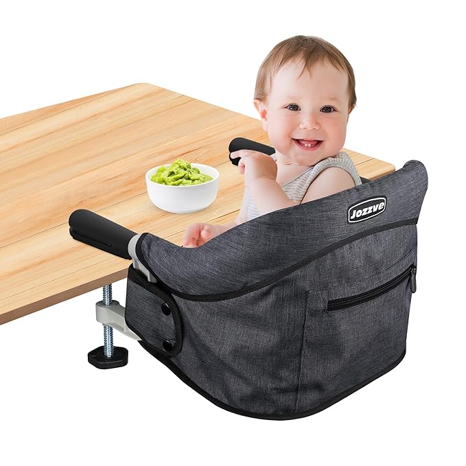 Hook On High Chair, Jozzve Baby High Chair, Portable High Chair for Travel, Foldable Fast Table Chair with Storage Bag, Baby Feeding Seat Clip On High Chair for Home and Travel (Black)