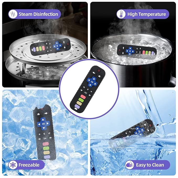 Chuya Baby Teether for Babies 3 6 12 18 24 Months TV Remote Control Shape Soft Gums Chew Toys Black+Blue