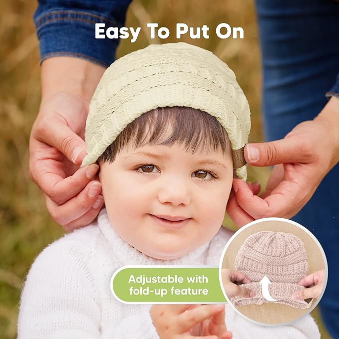 3-Pack Baby Beanies for Boys, Girls - Stretchy Knit Baby Hats, Cute Newborn & Toddler Winter Hat, Soft & Warm Infant Beanie 6-36 Months (Macaron, M)