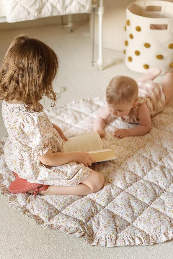 Pehr Baby Play Mat, Floret | Ultra-Soft Quilted 100% Cotton Exterior with Plush Polyester Fiberfill | for Tummy & Playtime | 40” Diameter