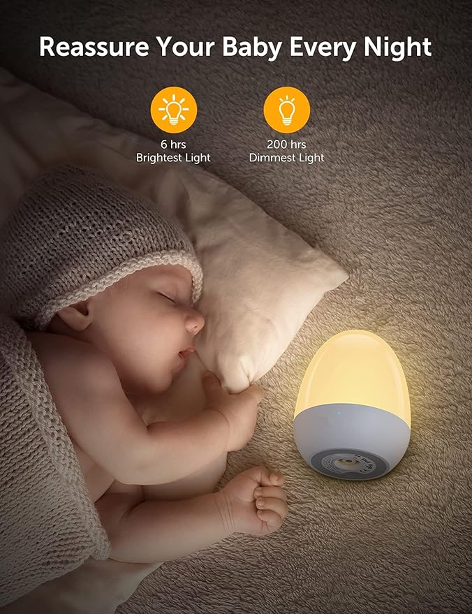 Baby Night Light for Kid, Portable Egg Nightlight with Stable Charging Pad, Touch Nursery Night Lamp for Breastfeeding, Toddler Night Light for Bedroom, Timer Setting, ABS+PC, White-2