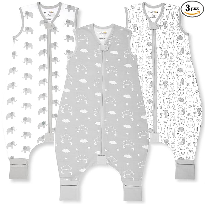 Mama Cheetah Toddler Sleep Sack with Feet 3T-4T, 0.5 TOG Organic Cotton Baby Wearable Blankets with Legs, Baby Sleeping Bag for Walkers, Early Walker Large, 3-Pack