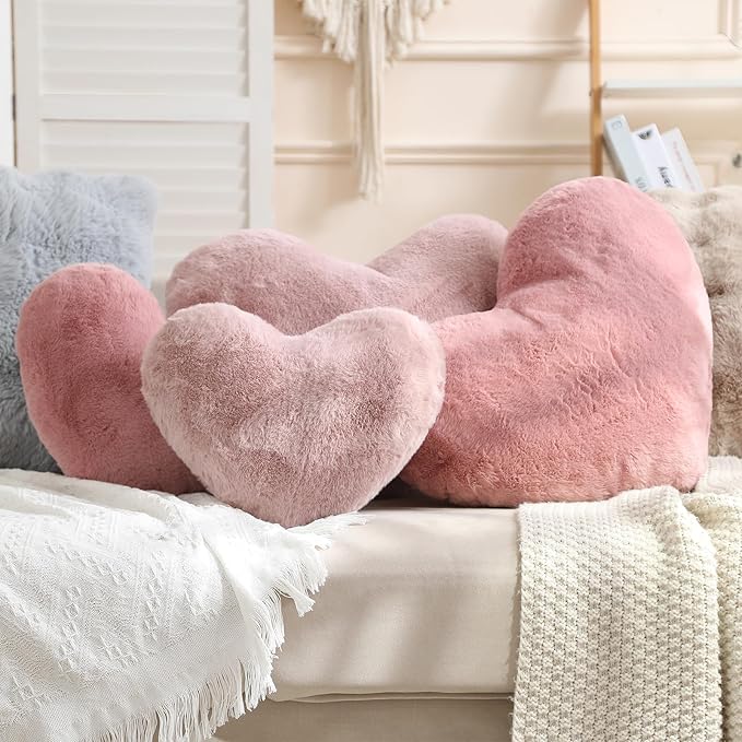 EastTree Heart Pillows, Bean Paste Pink Heart Shaped Pillows, Ultra Soft Extra-Large Fluffy Pillows, Love Throw Pillows Gifts, Women Girls Living Room Decor 15x18 Inch