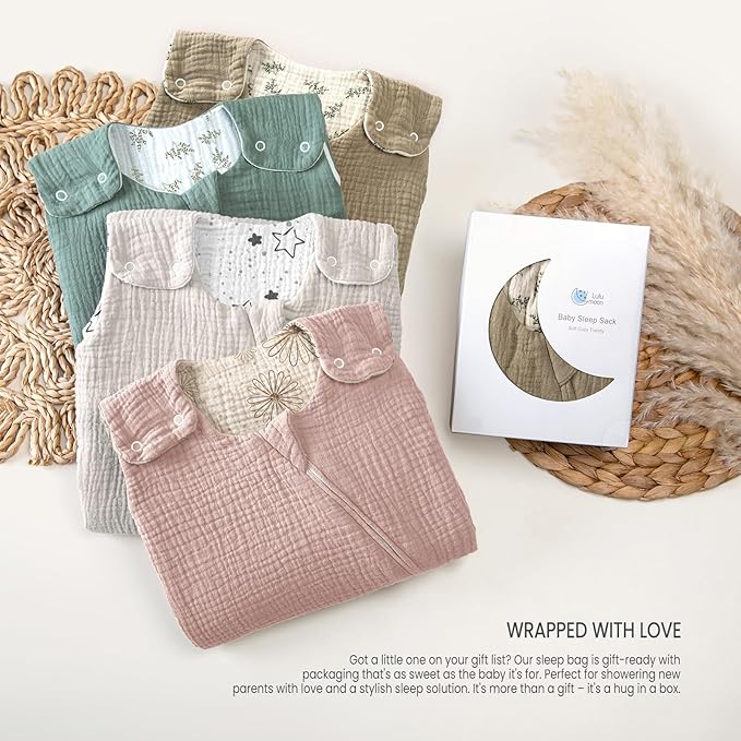 lulumoon Sleep Sack Muslin for Baby: Cotton Wearable Blanket for 9-15 Months - Soft Lightweight Ideal for Nursery Lounge Nighttime Naptime