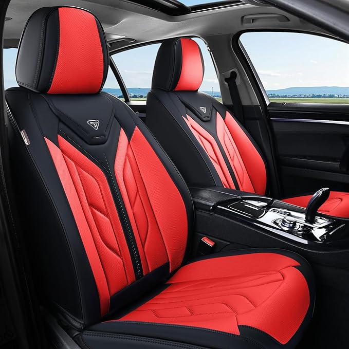 Coverado Seat Covers, Car Seat Covers Front Seats, Leather Seat Covers for Cars, Automotive Seat Covers Car Seat Protector Car Seat Cushion Universal Fit for Most Sedans SUV Pick-up Truck(Black&Red)
