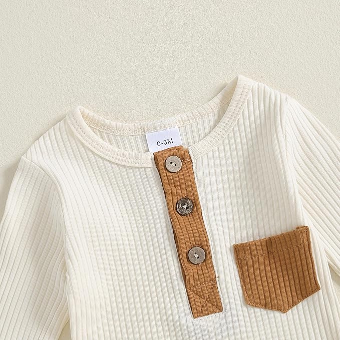 fhutpw Baby Boy Clothes 3 6 12 18 Months Ribbed Knitted Long Sleeve Romper and Pants Sets Newborn Fall Splicing Color Outfits