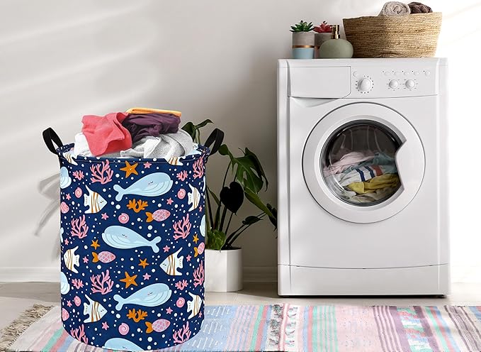 Round Laundry Hamper Storage Basket Laundry Organizer Hamper Storage Bins Clothes and Toys Box Nursery Hamper Gift Basket For Kids with Handles