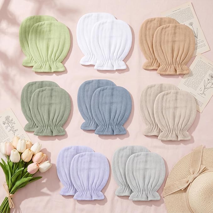 Newborn Baby Muslin Mittens 0-6 Months No Scratch Elastic Wrist Soft Breathable Gloves Bulk Cotton for Infant
