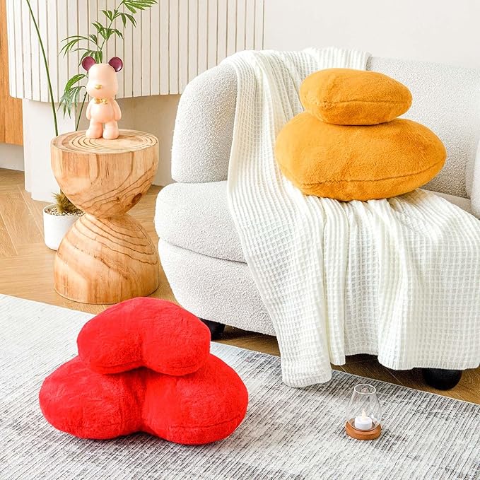 Orange Heart Pillows, Cute Heart Decorative Pillow, Heart Shaped Throw Pillows for Bed, Faux Rabbit Fur Plush Hoom Decor Pillow Cushion for Chair Sofa Living Room (Mini 12.9" x 9.8")