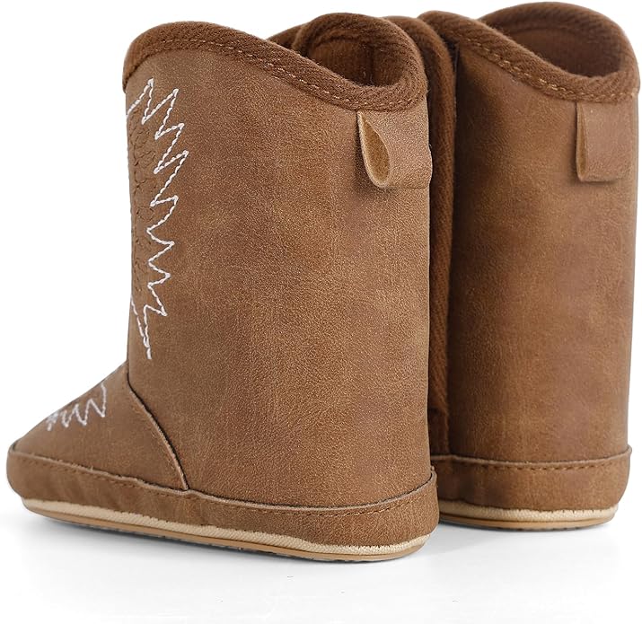 MK MATT KEELY Leather Western Boots Cowboy Bootie Soft Sole Non-Slip Crib Shoes for Baby Infant Toddler Girls Boys Newborn
