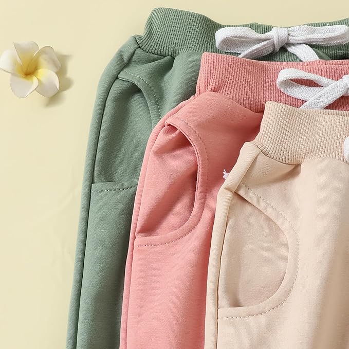 Sejardin Toddler Baby Boy Girl Pants 3 Pack Solid Color Elastic Waist Jogger Sweatpants Newborn Infant Casual Bottoms
