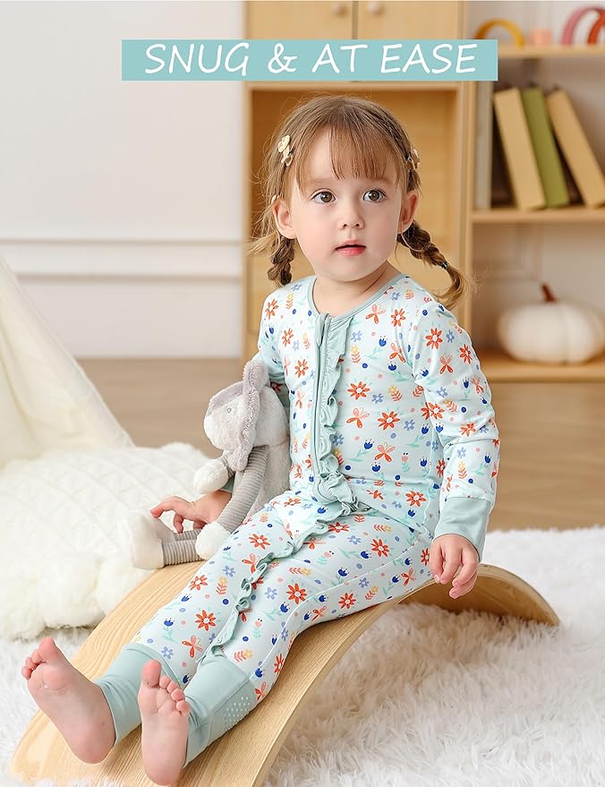 JunNeng Baby Girl Viscose from Bamboo Sleeper with Mitten Cuffs, 2 Way Zipper Romper, Sleep N' Play Pajamas 0-18 Months