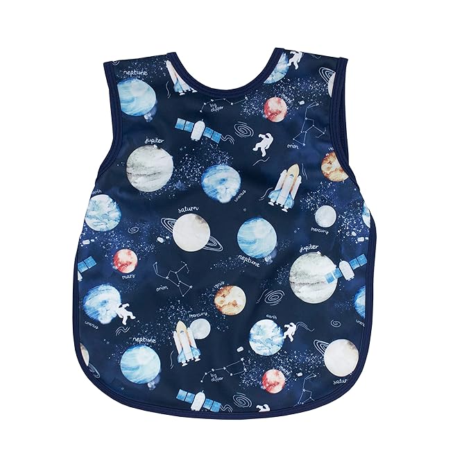 BapronBaby Outer Space Bapron - No Neck Tie Safer Bib for Baby & Toddler - Soft Waterproof Stain Resistant - Machine Washable - Sz Preschool 3-5yrs