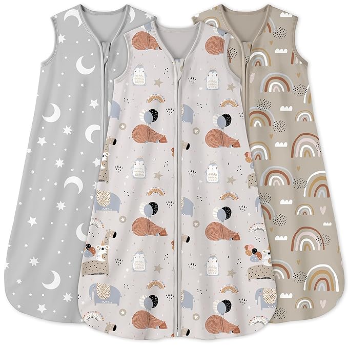 Yoofoss Baby Sleep Sack 0-6 Months 0.5 Tog Wearable Blanket for Baby, 3 Pack 100% Organic Cotton Infant Toddler Sleeping Sack 2-Way Zipper Lightweight Sleep Sack