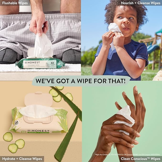 The Honest Company Clean Conscious Multi-Use Wipes, Unscented Hypoallergenic Baby Wipes for Sensitive Skin, 99% Water Plant-Based Compostable Wipes, Rose Blossom, 288 Count