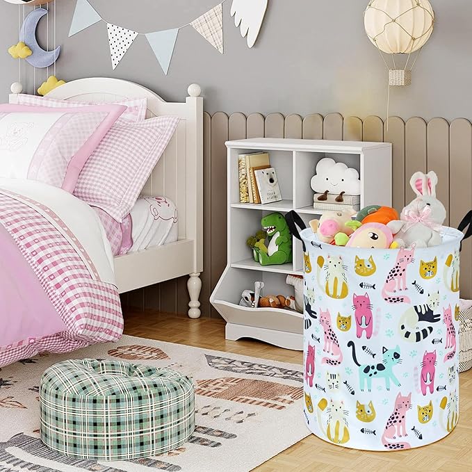 Round Laundry Hamper Storage Basket Laundry Organizer Hamper Storage Bins Clothes and Toys Box Nursery Hamper Gift Basket For Kids with Handles