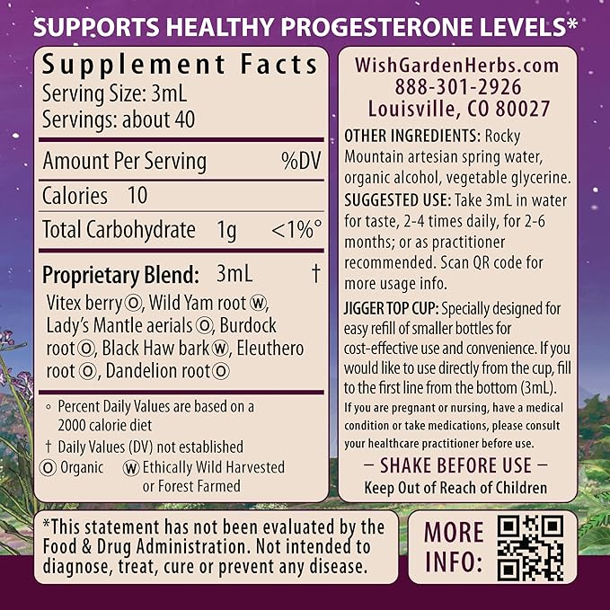 WishGarden Herbs Cycle Vitality 2 Luteal Phase - Plant-Based Progesterone Supplement with Wild Yam & Vitex Chasteberry Supports Healthy Menstrual Cycles, Fertility & Healthy Progesterone Levels, 4oz