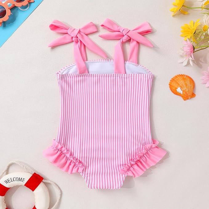 Happy Town Toddler Swimsuit Girl Solid Color Stripe One-Piece Baby Bathing Suits