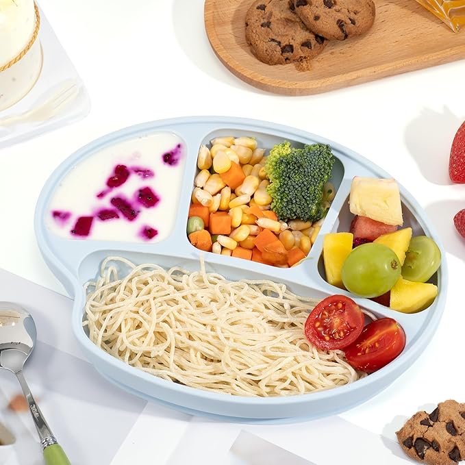 Li&Zhao Baby Bowls with Suction - Suction Plates for Toddlers Toddler Plate Baby Plate Divided Design Kids Plates Baby Suction Plate with Lids Microwave & Dishwasher