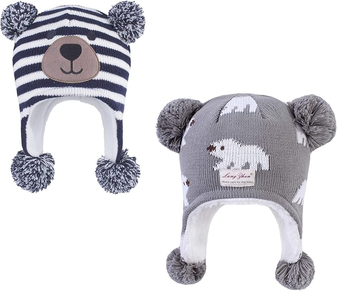 LANGZHEN Toddler Kids Infant Winter Hat,Earflap Knit Warm Cap Fleece Lined Beanie for Baby Boys Girls