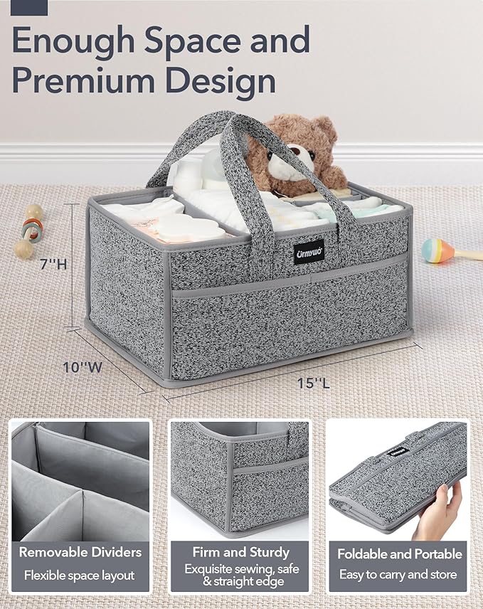 URMYWO Diaper Caddy Organizer - Portable Baby Diaper Caddy with Handle, Large Nursery Organizer Storage Basket for Newborn Essentials, Baby Registry Must Have Shower Gift for Home and Car Travel