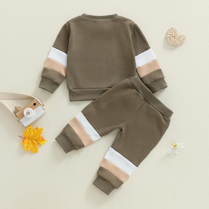 Kuriozud Toddler Baby Boy Fall Winter Clothes Long Sleeve Crewneck Pullover Sweatshirt Jogger Pants Set 2 Piece Outfit