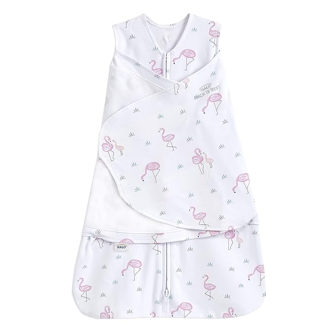 HALO 100% Cotton Sleepsack Swaddle, 3-Way Adjustable Wearable Blanket, TOG 1.5, Flamingos, Newborn, 0-3 Months
