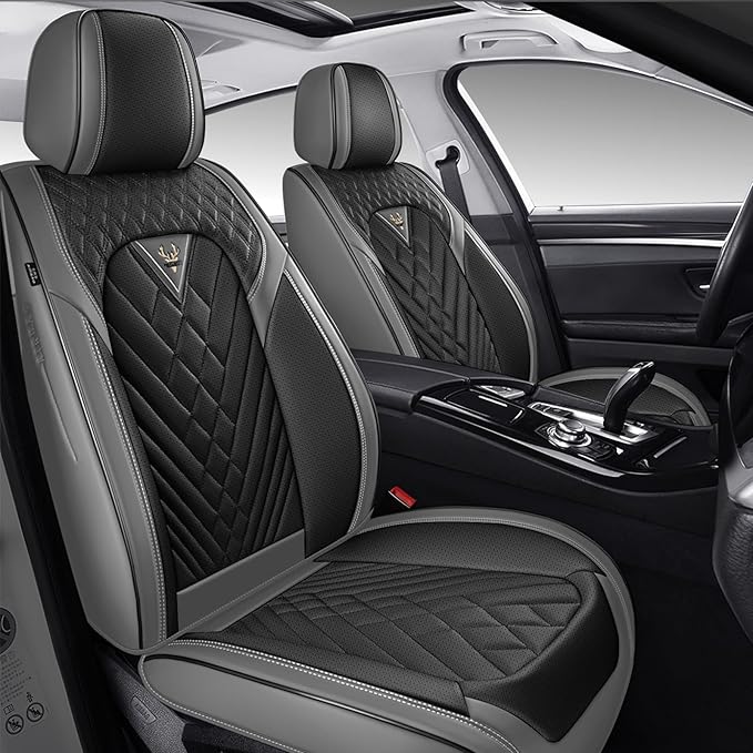 Car Seat Covers Full Coverage Seat Cover Premium Waterproof Faux Leather Cushion Universal Accessories Fit SUV Sedan Automotive Vehicle Auto Interior Seat Protector Full Set(2 Seat,Black&Gray)