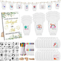 151 Pcs Baby Shower Game Decorations Kit with Bibs, Bodysuits, Wooden Sign & Fabric Markers (GreenGolden)