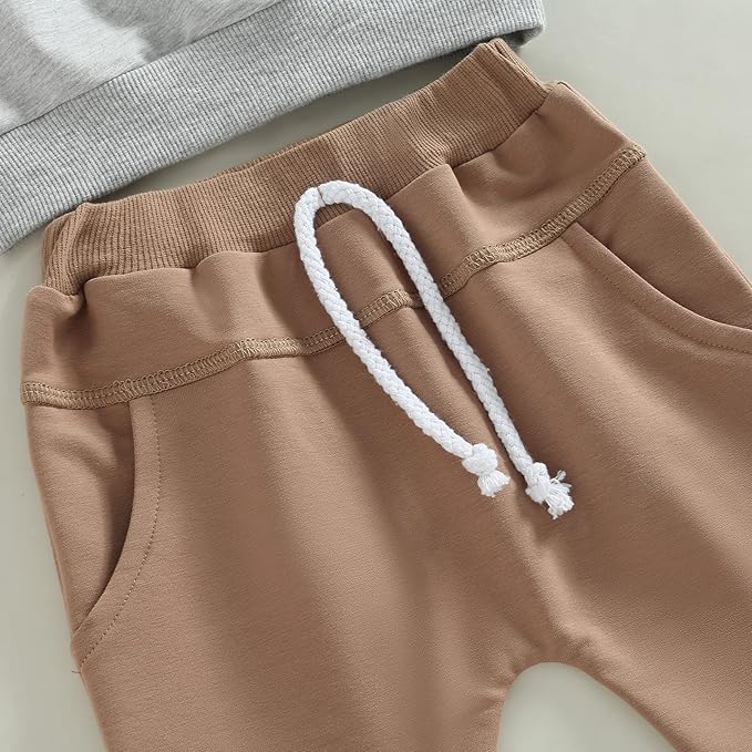 Toddler Baby Boy Clothes Solid Color Long Sleeve Crewneck Sweatshirt Top Casual Pants Set 2Pcs Fall Winter Outfits
