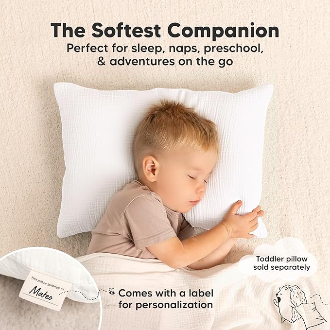 KeaBabies Muslin Toddler Pillowcase 13x18 Only – 2-Pack Organic Cotton Muslin Pillow Case for Kids, Girls, Boys, Small Travel Size Cover, Soft & Breathable Toddler Pillow Sold Separately (Soft White)