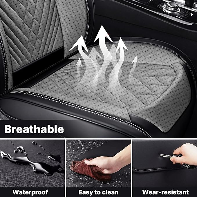 Seat Covers,Car Seat Covers Full Set,Car Seat Cover, Car Seat Covers Front Seat Cover,Waterproof Car Seat Cushion,Leather Seat Cover Seat Protector Universal Fit Most Car（2 Seat,Gary&Black）