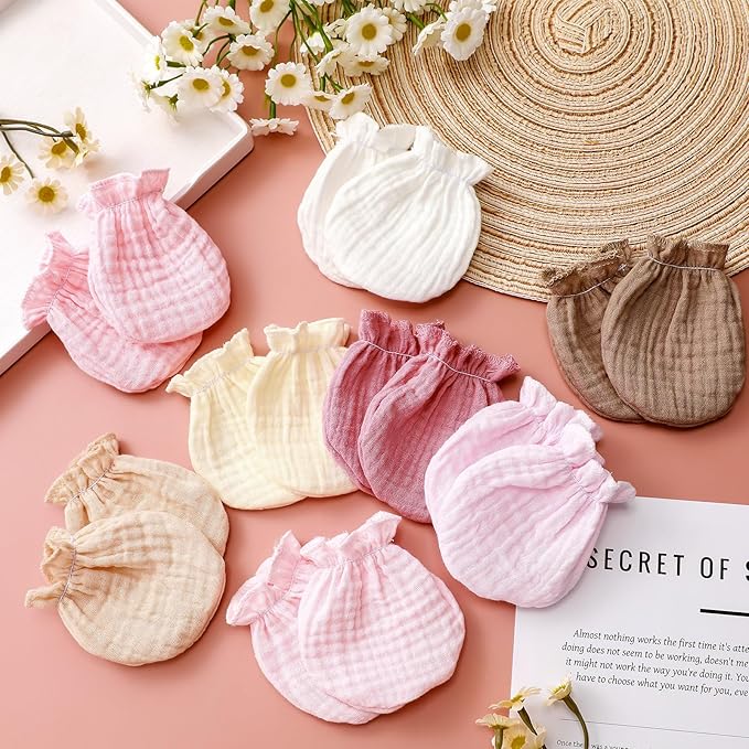 Newborn Baby Muslin Mittens 0-6 Months No Scratch Elastic Wrist Soft Breathable Gloves Bulk Cotton for Infant
