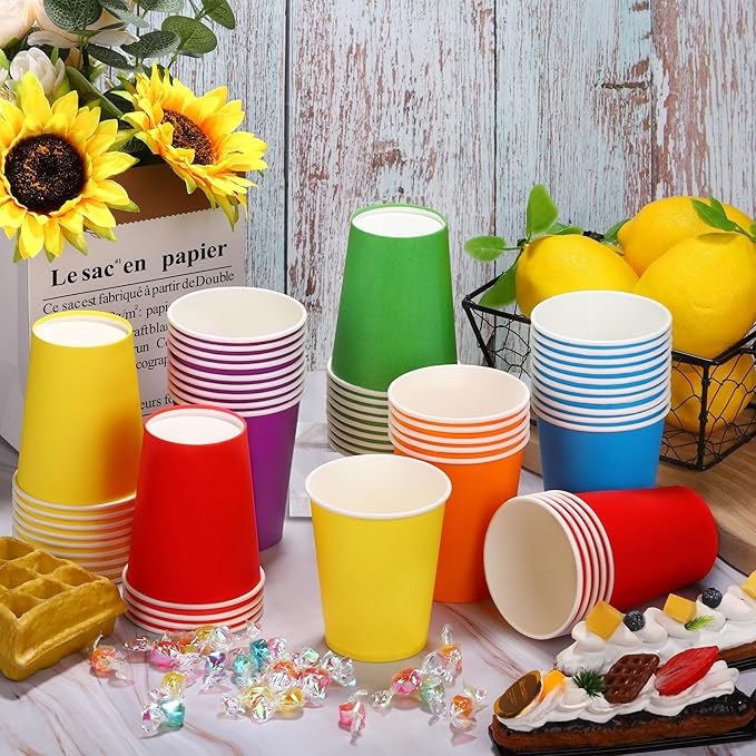 URATOT 60 Pieces 9 Ounce Disposable Paper Cups Rainbow Party Cups Drinking Cups for Party, DIY and Holiday, 6 Colors