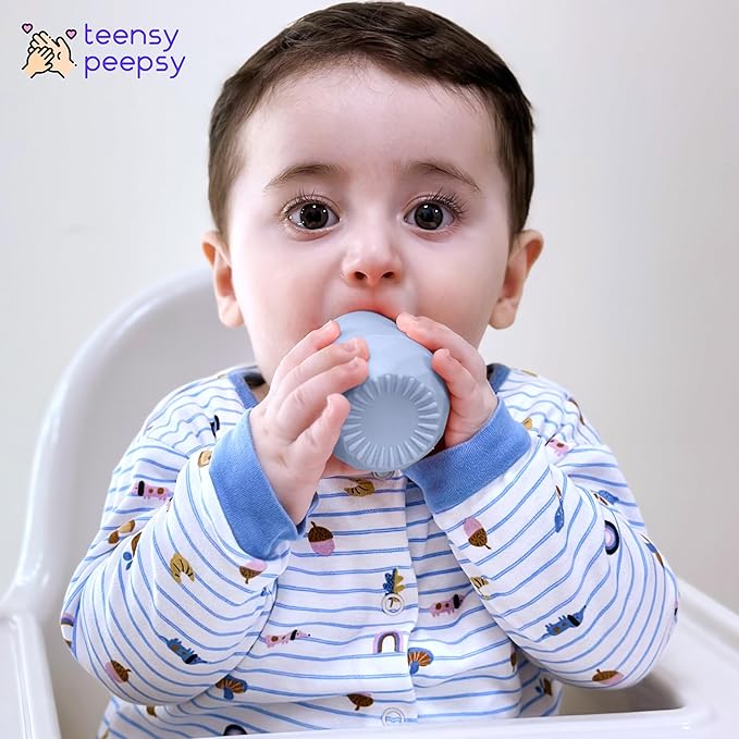 2 Pack Tiny Cup for 4+ Months | Silicone Baby Cups 6-12 Months, Infant Training Open Cup for Baby Led Weaning Supplies, 2oz (Aquamarine)