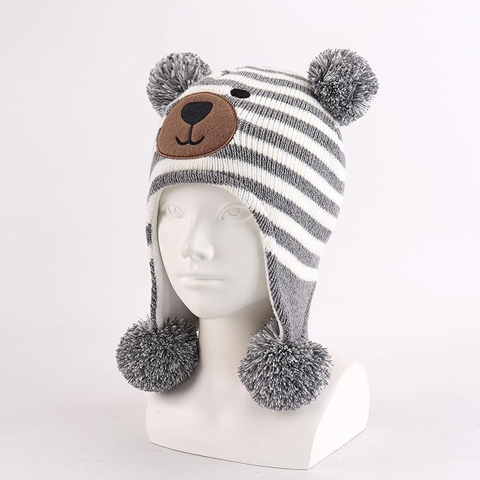 LANGZHEN Toddler Kids Infant Winter Hat,Earflap Knit Warm Cap Fleece Lined Beanie for Baby Boys Girls