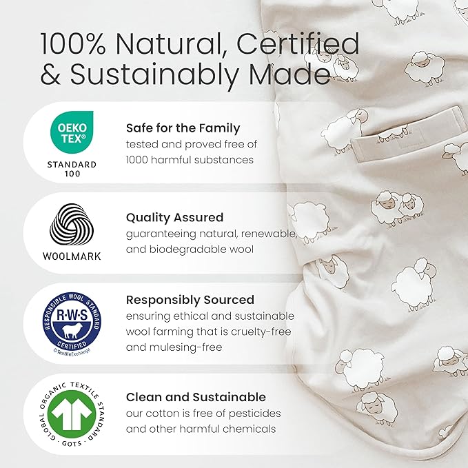 Woolino Toddler Sleeping Sack, 4 Season Merino Wool and Organic Cotton Baby Sleep Bag, 2-4 Years, Puppy
