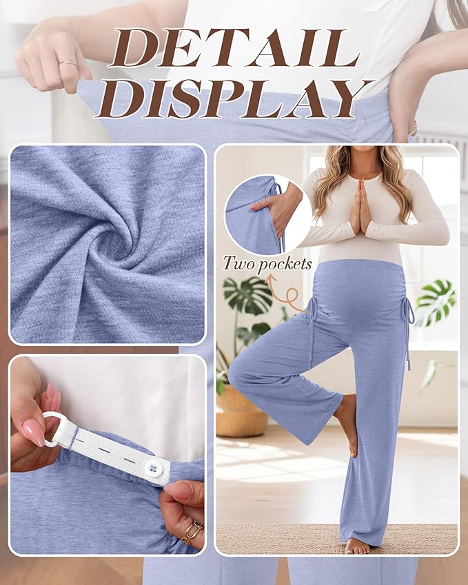 Neer 3 Pack Women's Maternity Pants Over The Belly Loose Pregnancy Pants Stretchy Lounge Wide Leg Trousers with Pockets