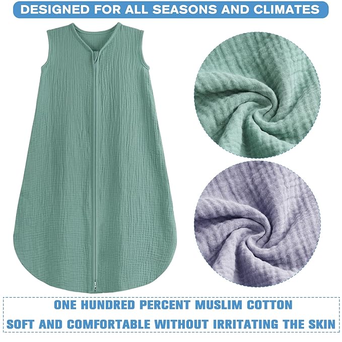 2 Pack Baby Sleep Sack 0-24 Months Baby Sleeping Bag 2-Way Zipper Toddler Wearable Blankets (Gray&Green TOG 0.3, Small)