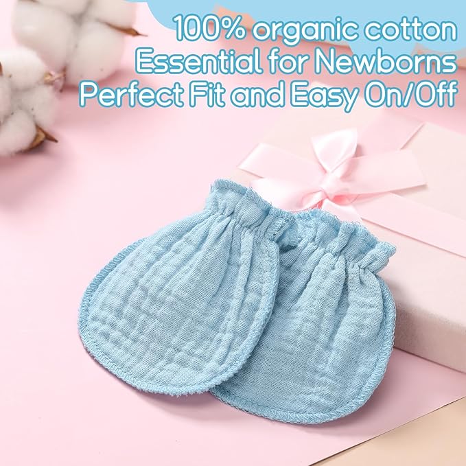 Newborn Baby Muslin Mittens 0-6 Months No Scratch Elastic Wrist Soft Breathable Gloves Bulk Cotton for Infant