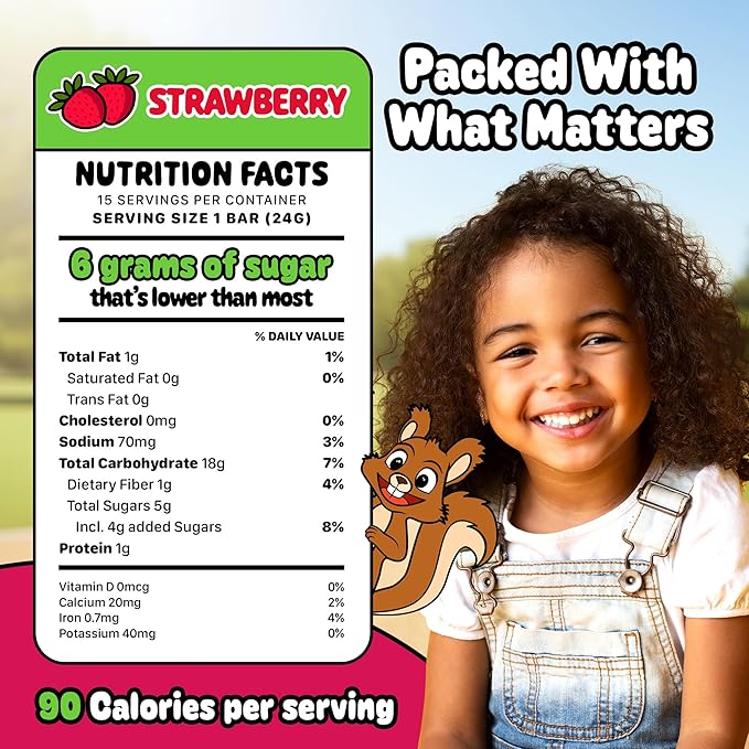 Snakkidz Organic Chewy Granola Bar, Allergen Free, Made with Avocado Oil, Low Sugar (15 Bars, Strawberry)