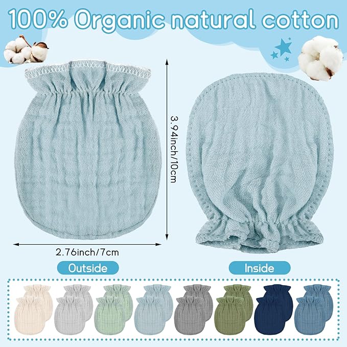 Newborn Baby Muslin Mittens 0-6 Months No Scratch Elastic Wrist Soft Breathable Gloves Bulk Cotton for Infant